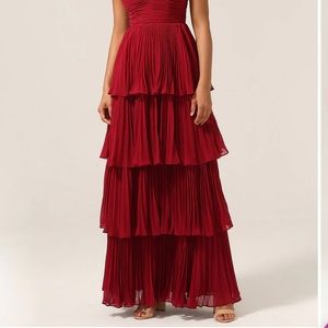 Red A-line Sweetheart Floor Length Tiered Chiffon Dress
